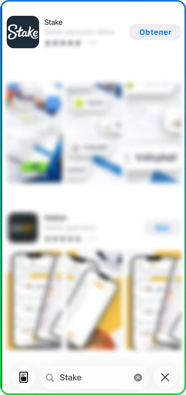 Localización de la aplicación oficial de Stake para iOS en la tienda oficial.